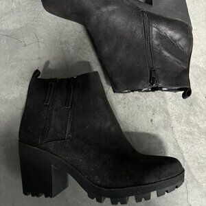 Black Ankle Booties with Block Heel